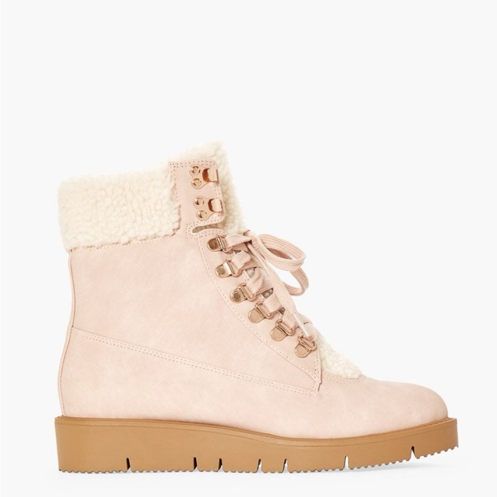 Women's Cerelia Lace Up Flat Boot Pink Shearling Lace-Up Boots - Picture 2 of 8